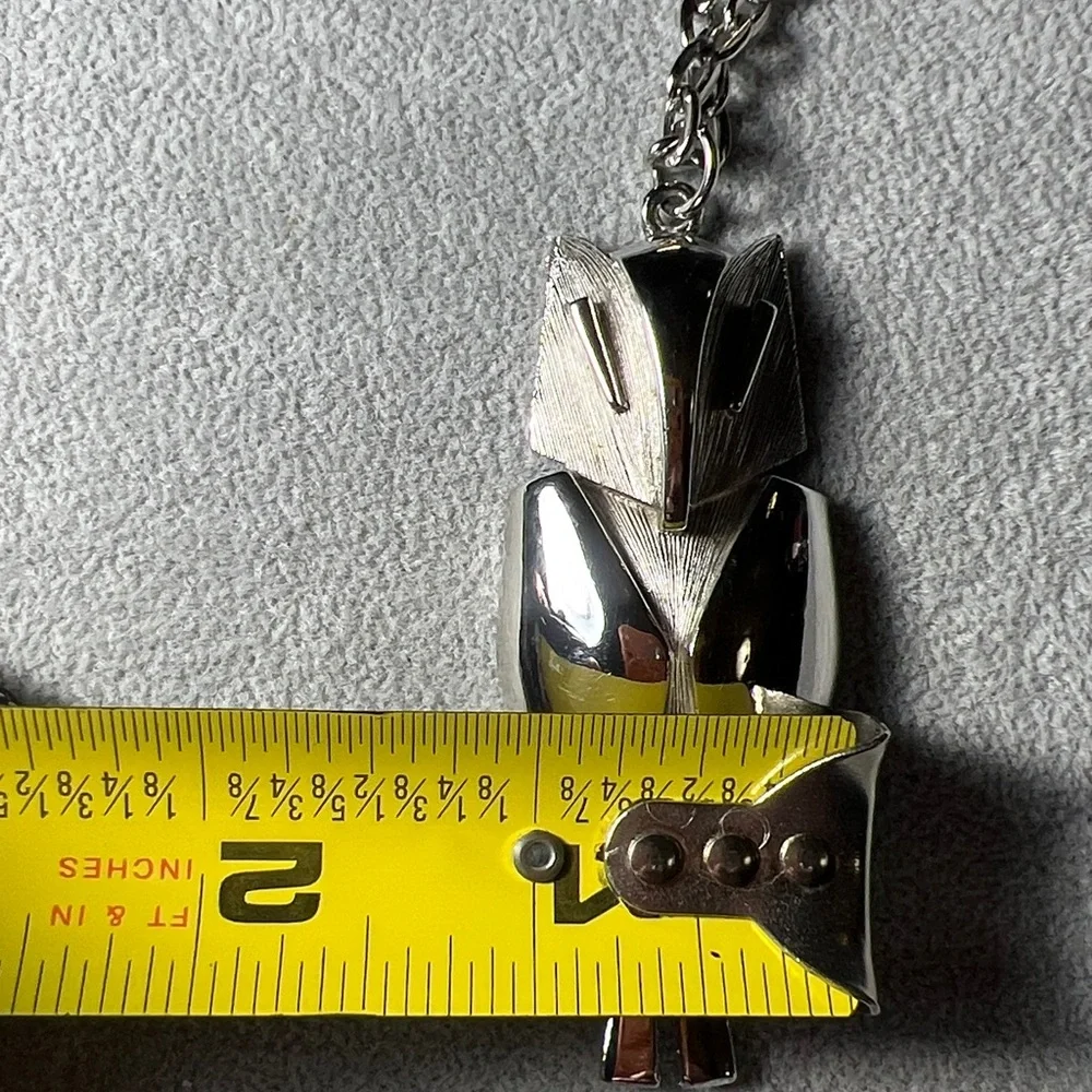 50s Mid-Century Modern Owl Silver Tone Pendant Necklace Vintage Goth
